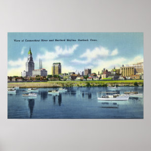 Pôster Connecticut River View of the Hartfort Skyline