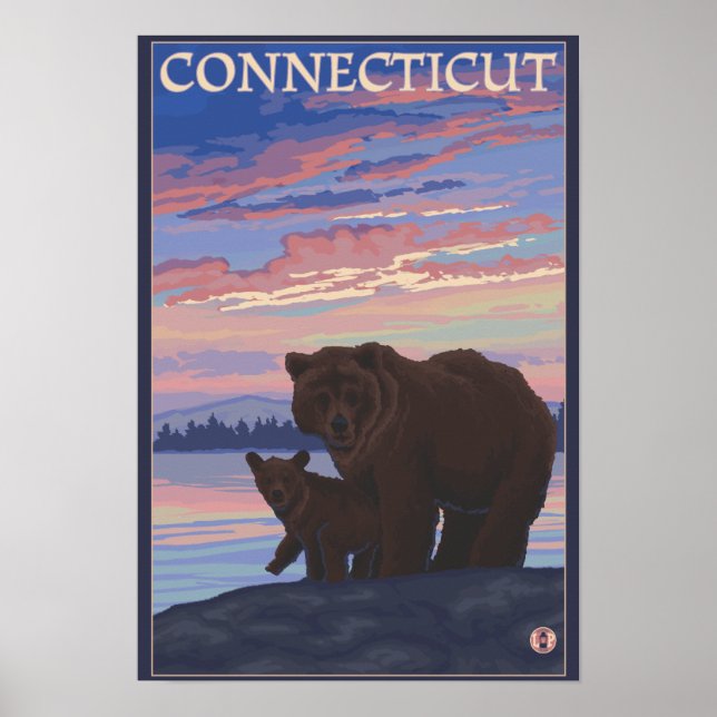 Pôster ConnecticutBear e Cub (Frente)