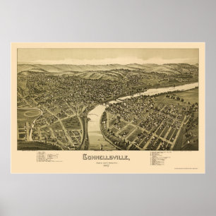 Poster Connellsville, mapa panorâmico do PA - 1897