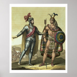 Poster Conquistador com Chefe Nativo Americano (cor