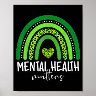Poster Consciência da saúde mental cérebro arco-íris verd
