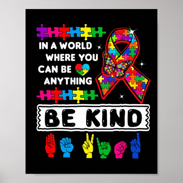 Poster Consciência do Autismo Asl Mãe Professor gentil Au (Frente)