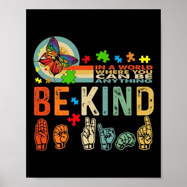Poster Consciência do Autismo Asl Mãe Professora Bondade  (Frente)