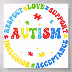 Poster Consciência do Autismo Respeito Amor Apoio Azul Au