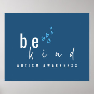Poster consciência do autismo seja gentil corações azuis 