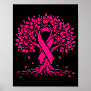 Poster consciência do câncer de mama laço rosa raízes da