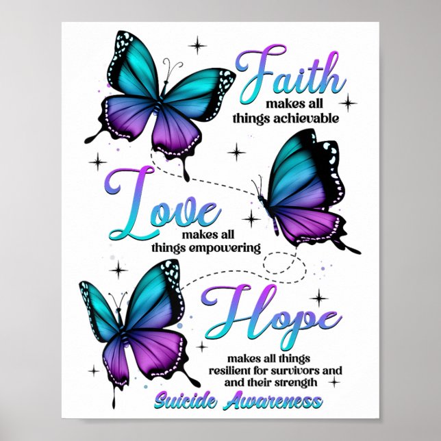 Poster Consciência do Suicídio Borboleta Fé Amor Esperanç (Frente)