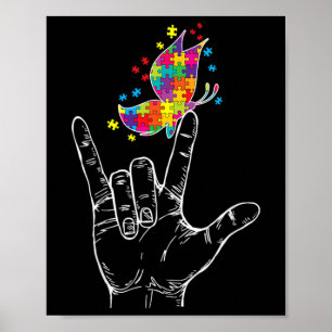 Poster Consciencialização do Autismo Eu Te Amo Sinal de L