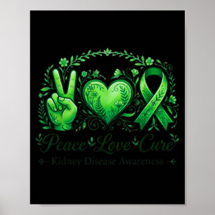 Poster Conscientização da Doença Renal Paz Amor Fita Verd