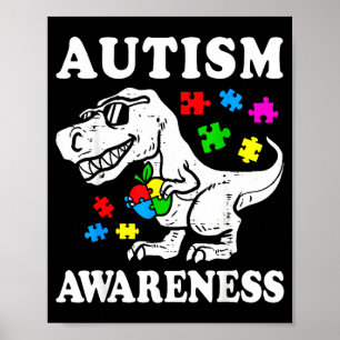 Poster Conscientização sobre autismo dino t-rex dinossaur