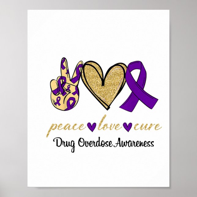 Poster Conscientização sobre overdose de drogas laço roxo (Frente)