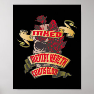 Poster Conselheiro de Saúde Mental Caveira Tatuada E Rosa