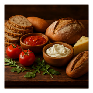 Pôster Conselho de madeira russa com queijo de pães artes