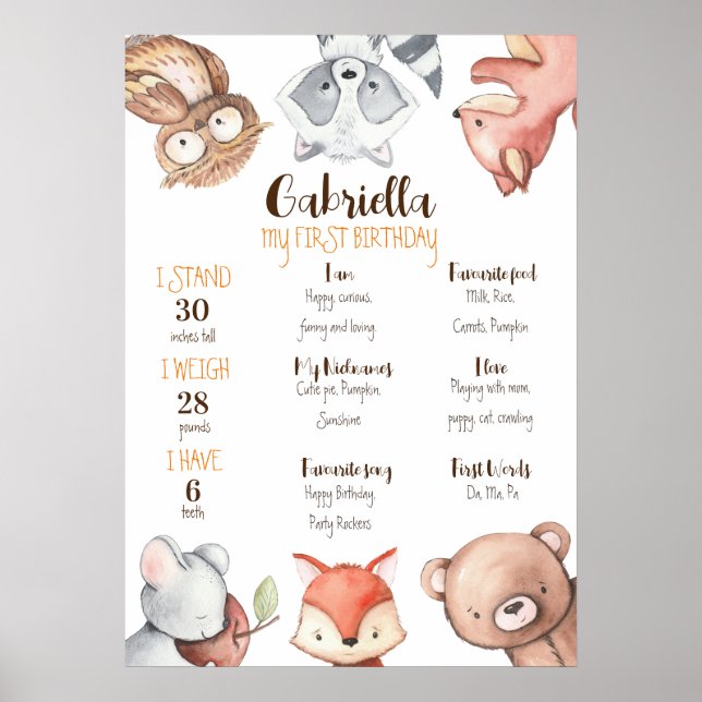 Poster Conselho do primeiro aniversário dos animais flore (Frente)