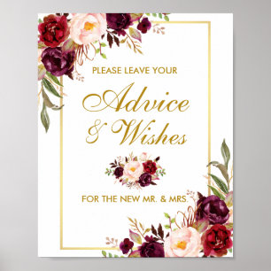 Poster Conselho Dourado floral e desejos do casamento de