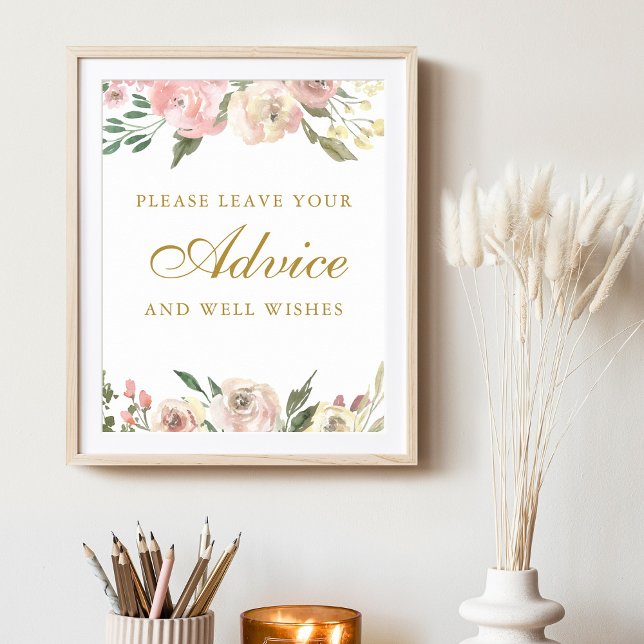 Poster Conselhos Dourados de Casamento Floral Elegante Bl (Criador carregado)