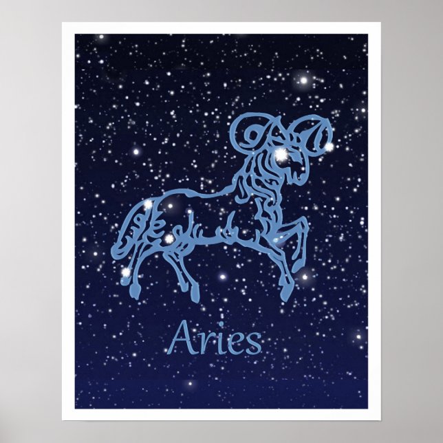 Pôster Constelação de Aries e Sinal de Zodíaco com Estrel (Frente)