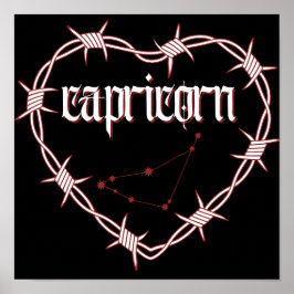 Poster Constelação de Capricórnio Arte Celestial Gótica E