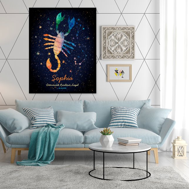Poster Constelação de Escorpião Zodíaco Galáxia Aquarela (Criador carregado)