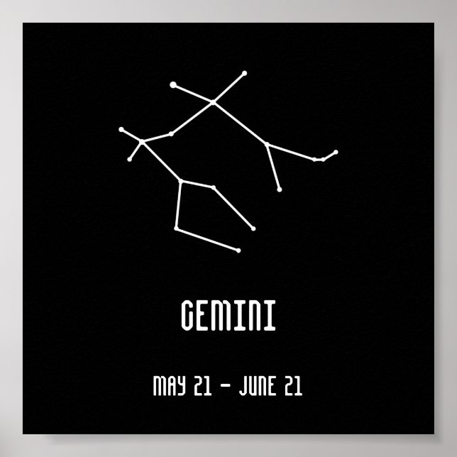 Poster Constelação de Gemini Preto e Branco (Frente)