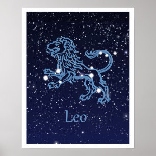 Pôster Constelação de Leão e Signo do Zodíaco com Estrela