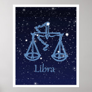 Poster Constelação de Libra e Sinal de Zodíaco com Est