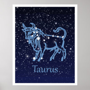Poster Constelação de Touro e Signo do Zodíaco com Estrel