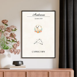 Poster Constelação do Zodíaco Capricórnio Boho Personaliz