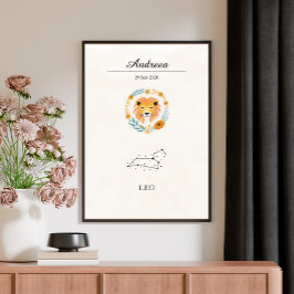 Poster Constelação do Zodíaco de Leão Boho Personalizada