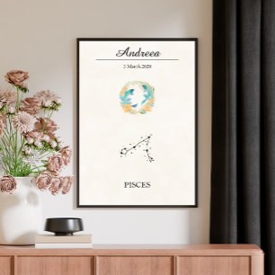 Poster Constelação do Zodíaco de Peixes Boho Personalizad