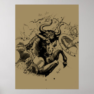 Pôster Constelação Hevelius do sinal do Taurus cerca de