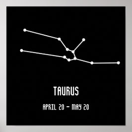 Poster Constelação Simples de Taurus Preto e Branco