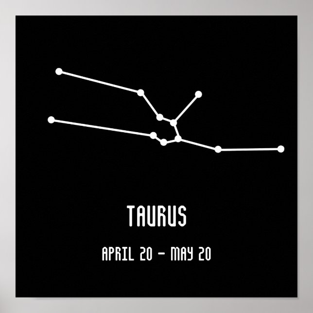 Poster Constelação Simples de Taurus Preto e Branco (Frente)