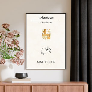 Poster Constelação Zodiacal de Sagitário Boho Personaliza