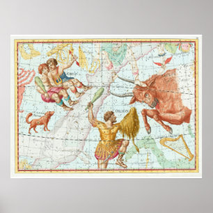 Poster Constelações de Mapa Celestial da Vintage