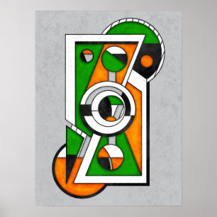 Poster Construção Abstrata Bauhaus Verde e Laranja