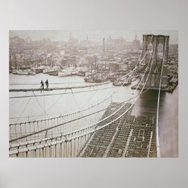 Poster Construção da Ponte Brooklyn no início de Manhatta