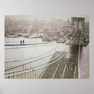 Poster Construção da Ponte Brooklyn no início de Manhatta