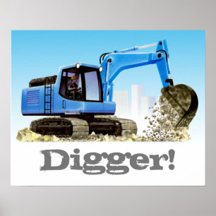 Pôster Construção de Crianças Personalizadas Digger ou Ex