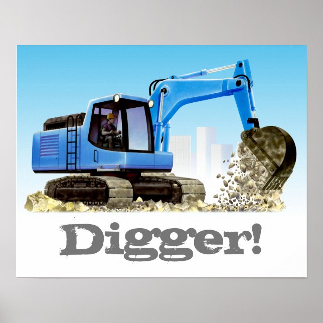Pôster Construção de Crianças Personalizadas Digger ou Ex (Frente)