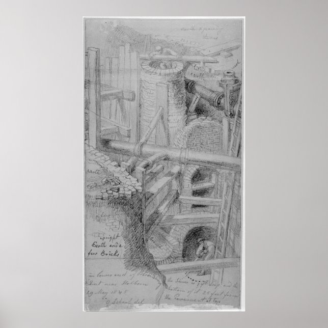 Poster Construção de esgoto em Bloomsbury, Londres, 1845 (Frente)