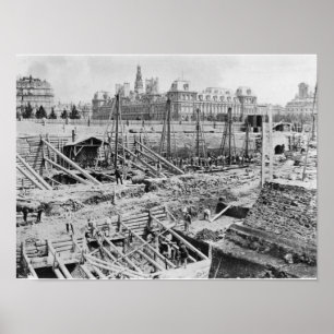 Poster Construção do Hotel-Dieu, Paris, c.1866