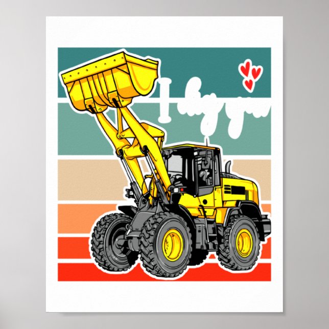 Poster Construction Vehicles Valentines Hearts Excavator  (Frente)