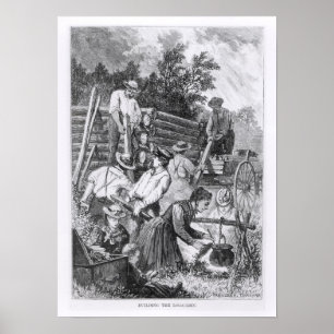 Poster Construindo a cabana rústica de madeira