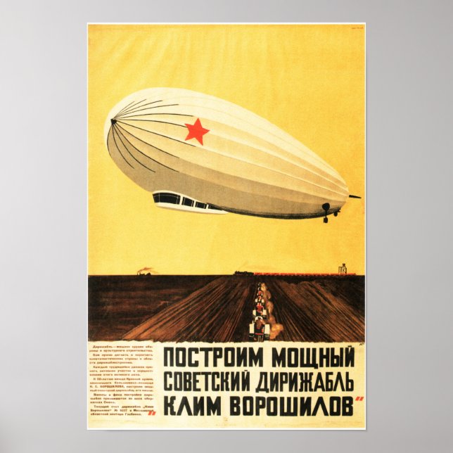 Poster CONSTRUIR UM PODEROSO NAVIO Zeppelin Vintage Sovié (Frente)