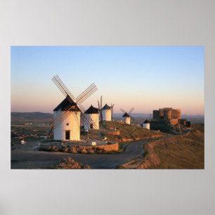 Pôster Consuegra, La Mancha, Espanha, moinhos de vento