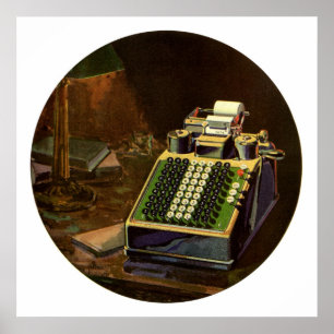 Pôster Contador do negócio do vintage, máquina de