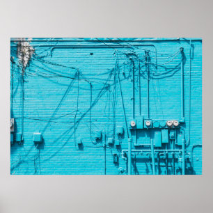 POSTER CONTADOR ELÉTRICO NA PAREDE BRICK AZUL