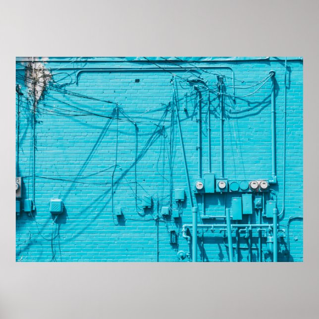 POSTER CONTADOR ELÉTRICO NA PAREDE BRICK AZUL (Frente)