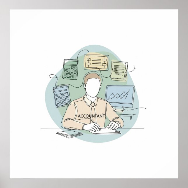 Poster contador, simples e mínima arte de uma linha contí (Frente)